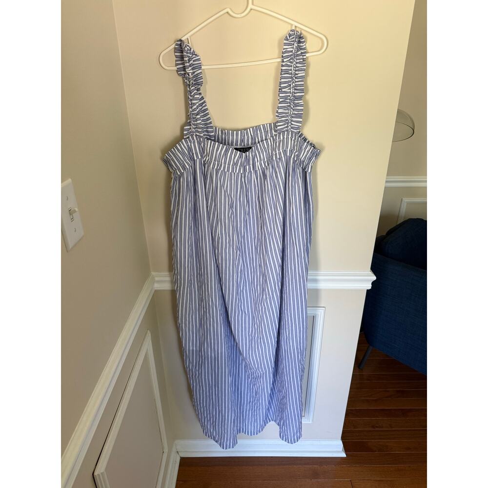 Preppy Summer J. Crew Pinstripe Ruffle Braided Strap Voile Shift Maxi Dress- XXL - Picture 2 of 10